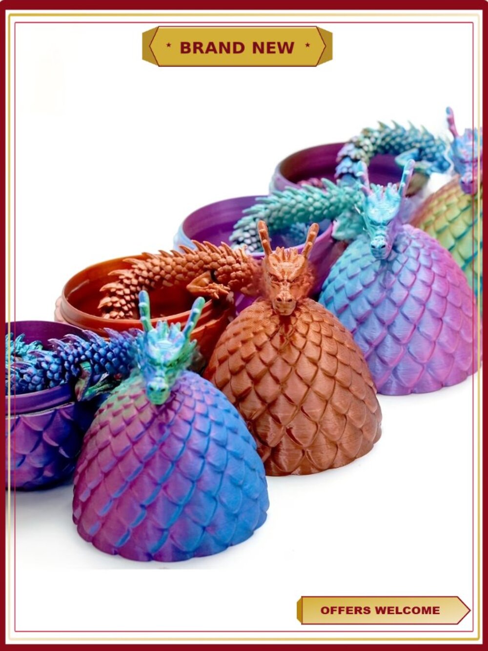 3D Printed Jointed Dragon Figures with Eggs, Tabletop Decor Collectible
